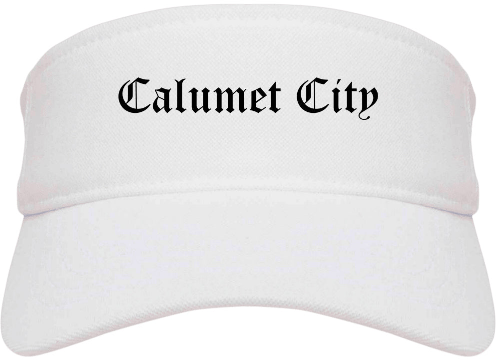 Calumet City Illinois IL Old English Mens Visor Cap Hat White