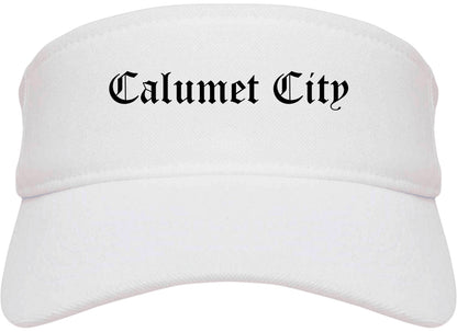 Calumet City Illinois IL Old English Mens Visor Cap Hat White