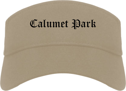 Calumet Park Illinois IL Old English Mens Visor Cap Hat Khaki