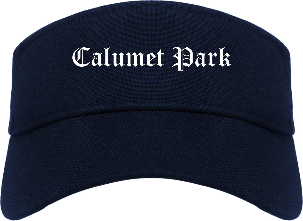 Calumet Park Illinois IL Old English Mens Visor Cap Hat Navy Blue