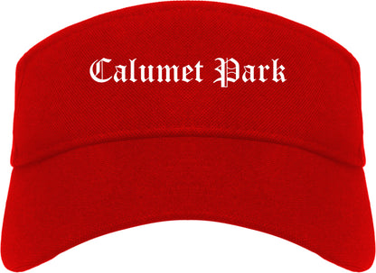 Calumet Park Illinois IL Old English Mens Visor Cap Hat Red