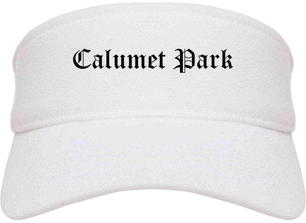 Calumet Park Illinois IL Old English Mens Visor Cap Hat White