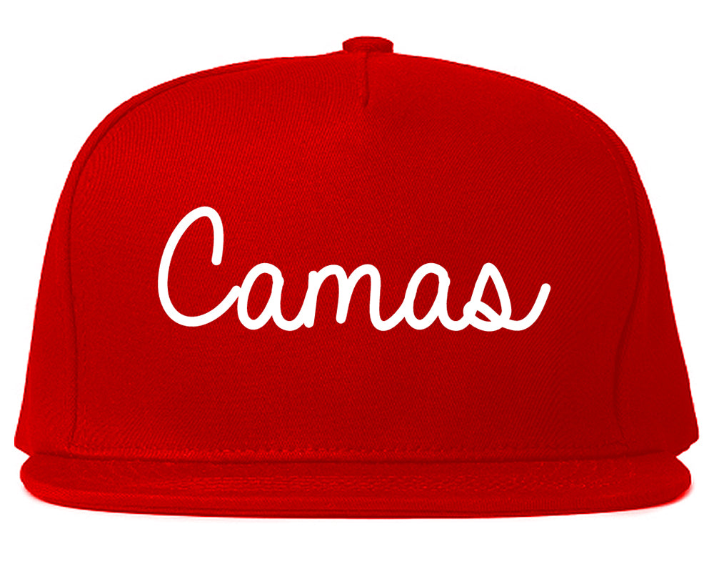 Camas Washington WA Script Mens Snapback Hat Red