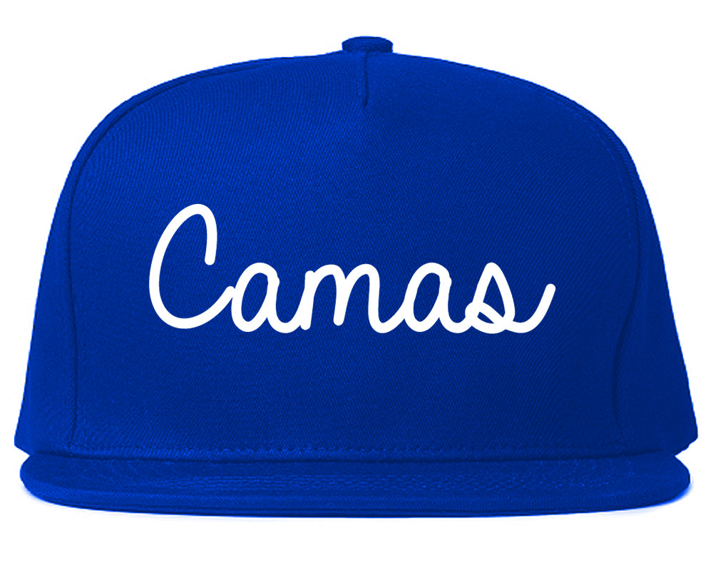 Camas Washington WA Script Mens Snapback Hat Royal Blue