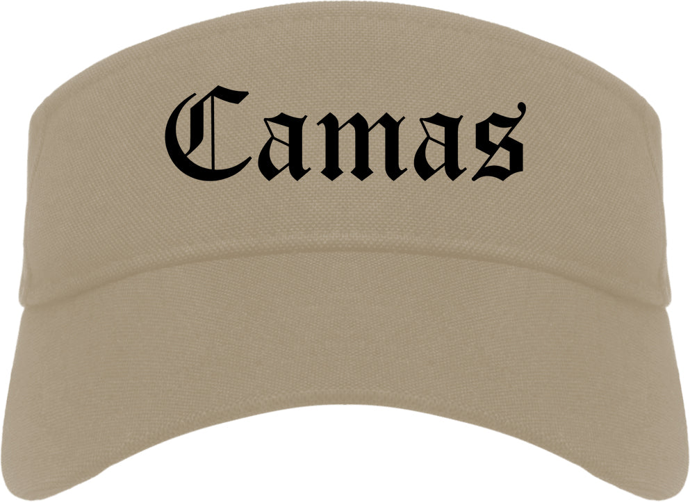 Camas Washington WA Old English Mens Visor Cap Hat Khaki