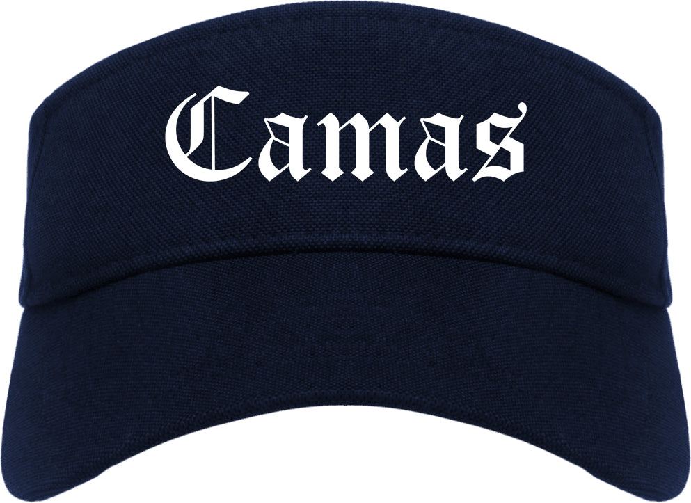 Camas Washington WA Old English Mens Visor Cap Hat Navy Blue