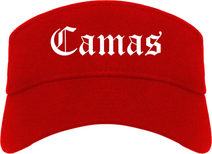 Camas Washington WA Old English Mens Visor Cap Hat Red