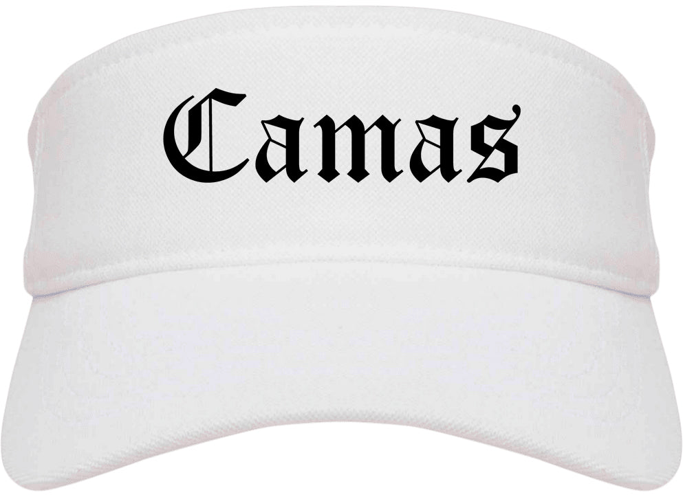 Camas Washington WA Old English Mens Visor Cap Hat White