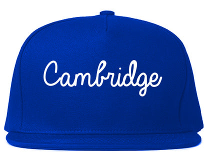 Cambridge Massachusetts MA Script Mens Snapback Hat Royal Blue