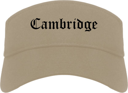 Cambridge Massachusetts MA Old English Mens Visor Cap Hat Khaki