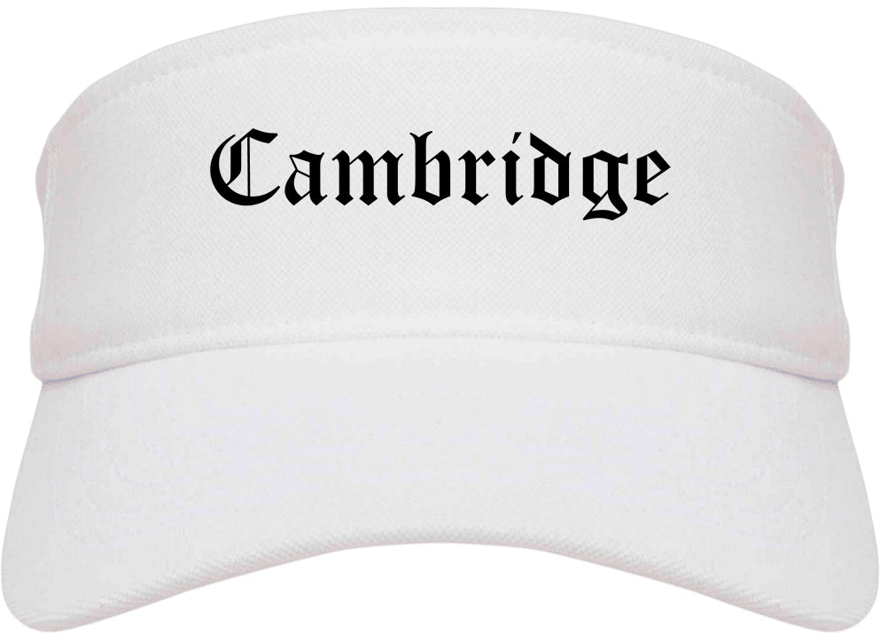 Cambridge Massachusetts MA Old English Mens Visor Cap Hat White