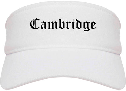 Cambridge Massachusetts MA Old English Mens Visor Cap Hat White