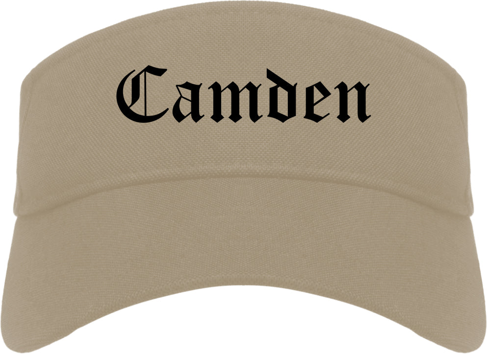 Camden Arkansas AR Old English Mens Visor Cap Hat Khaki