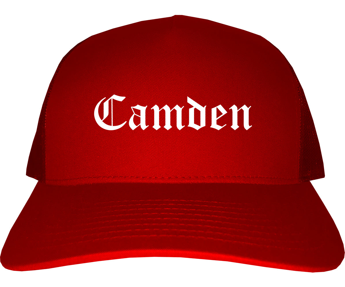 Camden New Jersey NJ Old English Mens Trucker Hat Cap Red