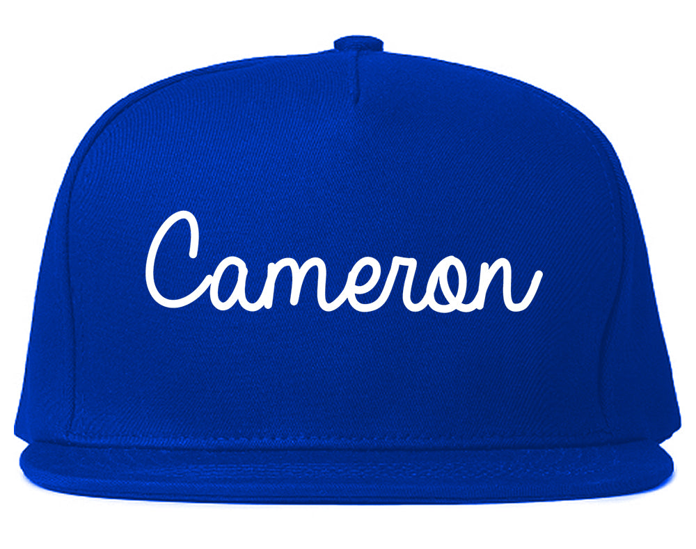 Cameron Texas TX Script Mens Snapback Hat Royal Blue