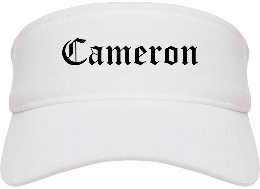 Cameron Texas TX Old English Mens Visor Cap Hat White
