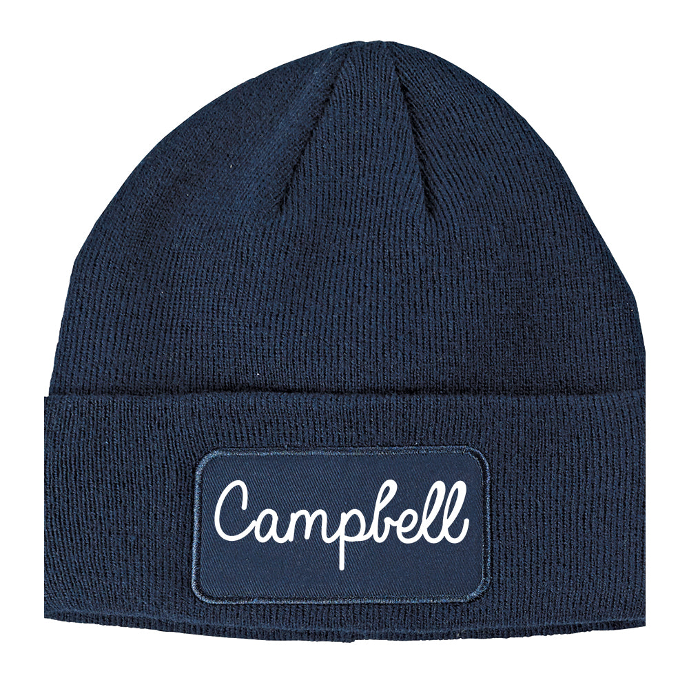 Campbell California CA Script Mens Knit Beanie Hat Cap Navy Blue