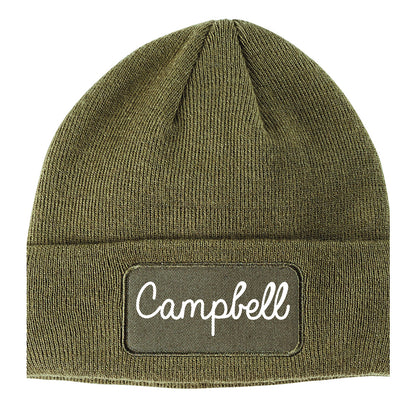 Campbell California CA Script Mens Knit Beanie Hat Cap Olive Green