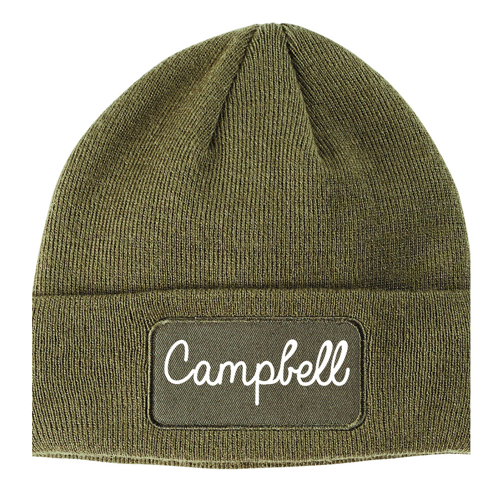 Campbell Ohio OH Script Mens Knit Beanie Hat Cap Olive Green