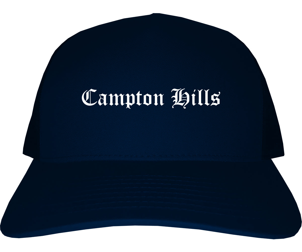 Campton Hills Illinois IL Old English Mens Trucker Hat Cap Navy Blue