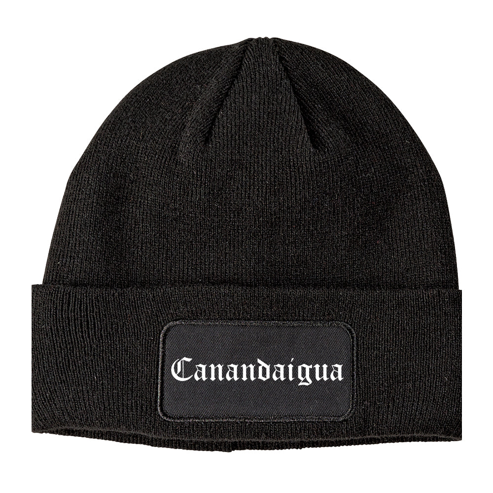 Canandaigua New York NY Old English Mens Knit Beanie Hat Cap Black