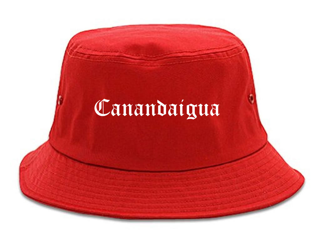 Canandaigua New York NY Old English Mens Bucket Hat Red