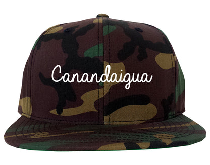 Canandaigua New York NY Script Mens Snapback Hat Army Camo