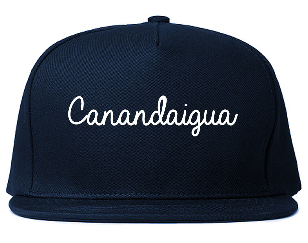 Canandaigua New York NY Script Mens Snapback Hat Navy Blue