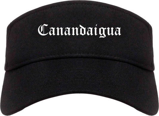 Canandaigua New York NY Old English Mens Visor Cap Hat Black