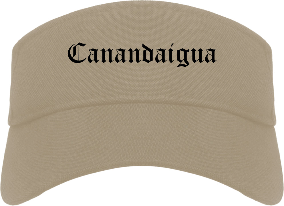 Canandaigua New York NY Old English Mens Visor Cap Hat Khaki