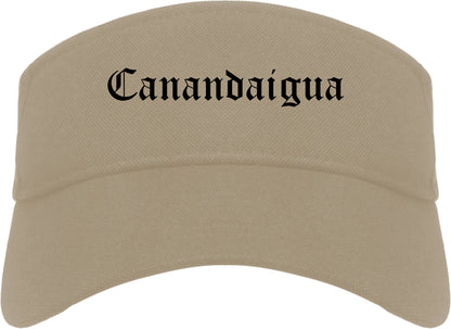 Canandaigua New York NY Old English Mens Visor Cap Hat Khaki