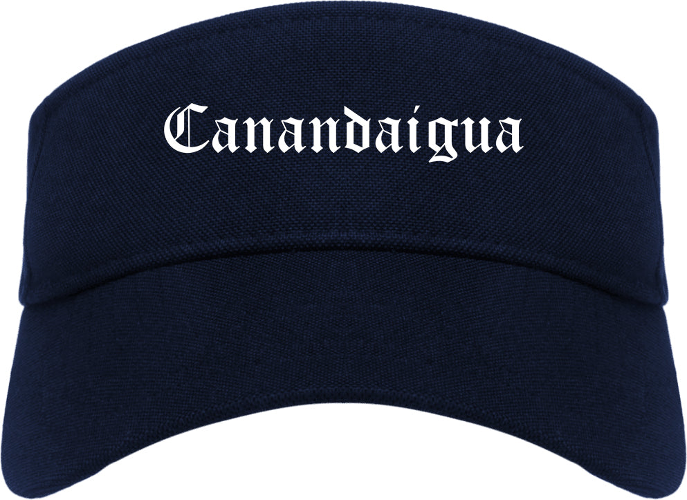 Canandaigua New York NY Old English Mens Visor Cap Hat Navy Blue