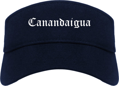 Canandaigua New York NY Old English Mens Visor Cap Hat Navy Blue