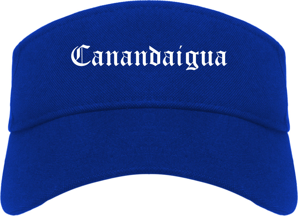Canandaigua New York NY Old English Mens Visor Cap Hat Royal Blue
