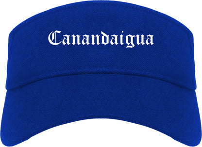 Canandaigua New York NY Old English Mens Visor Cap Hat Royal Blue