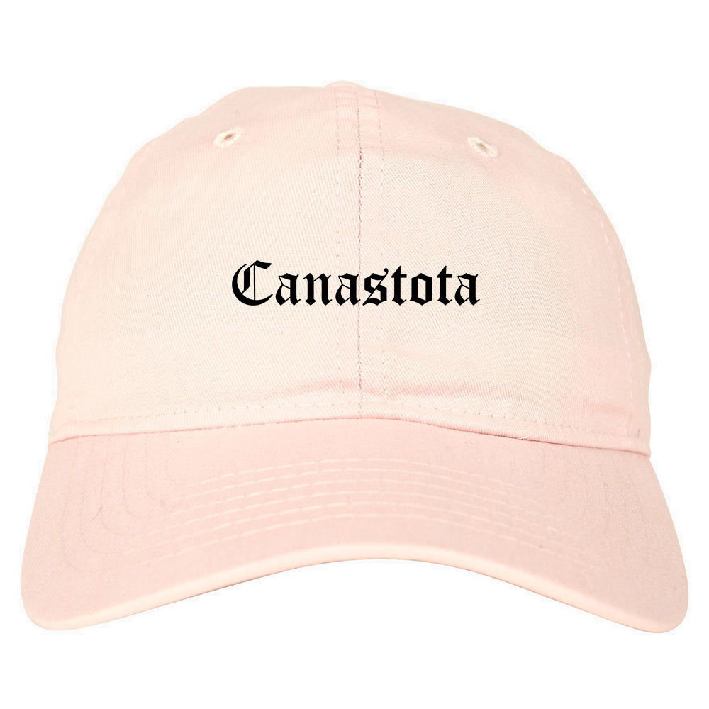 Canastota New York NY Old English Mens Dad Hat Baseball Cap Pink