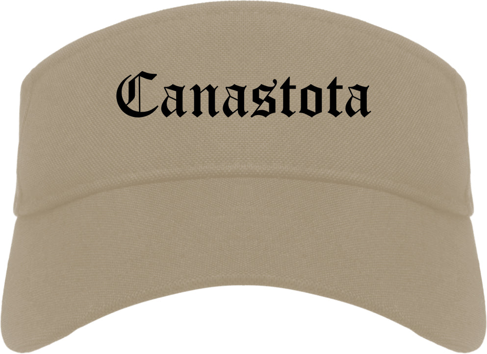 Canastota New York NY Old English Mens Visor Cap Hat Khaki