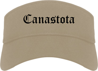 Canastota New York NY Old English Mens Visor Cap Hat Khaki
