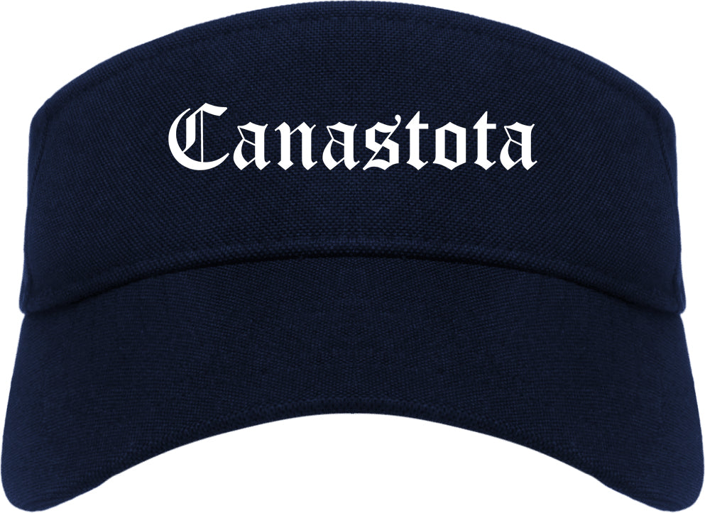Canastota New York NY Old English Mens Visor Cap Hat Navy Blue