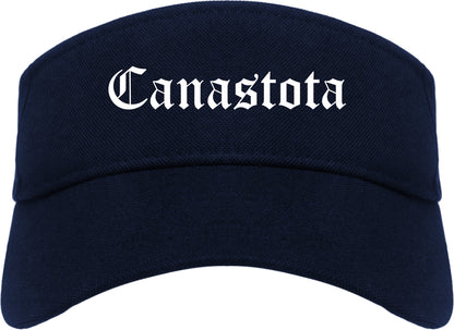 Canastota New York NY Old English Mens Visor Cap Hat Navy Blue