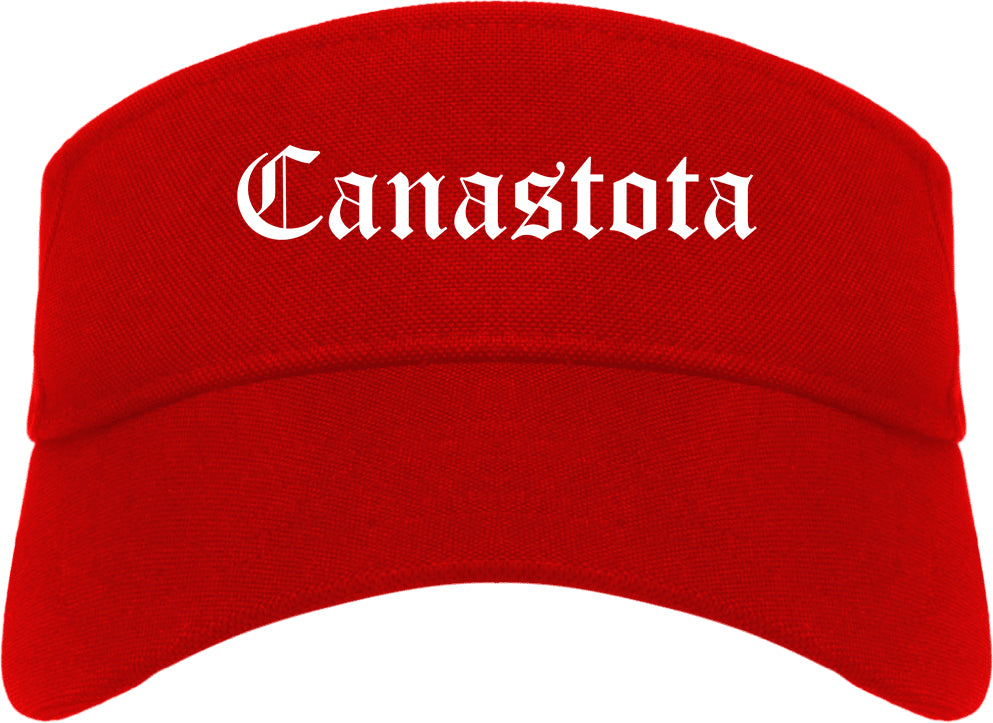 Canastota New York NY Old English Mens Visor Cap Hat Red