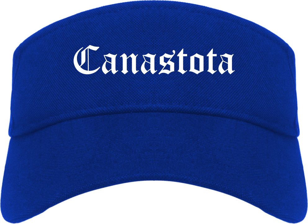 Canastota New York NY Old English Mens Visor Cap Hat Royal Blue