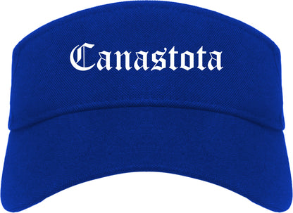 Canastota New York NY Old English Mens Visor Cap Hat Royal Blue