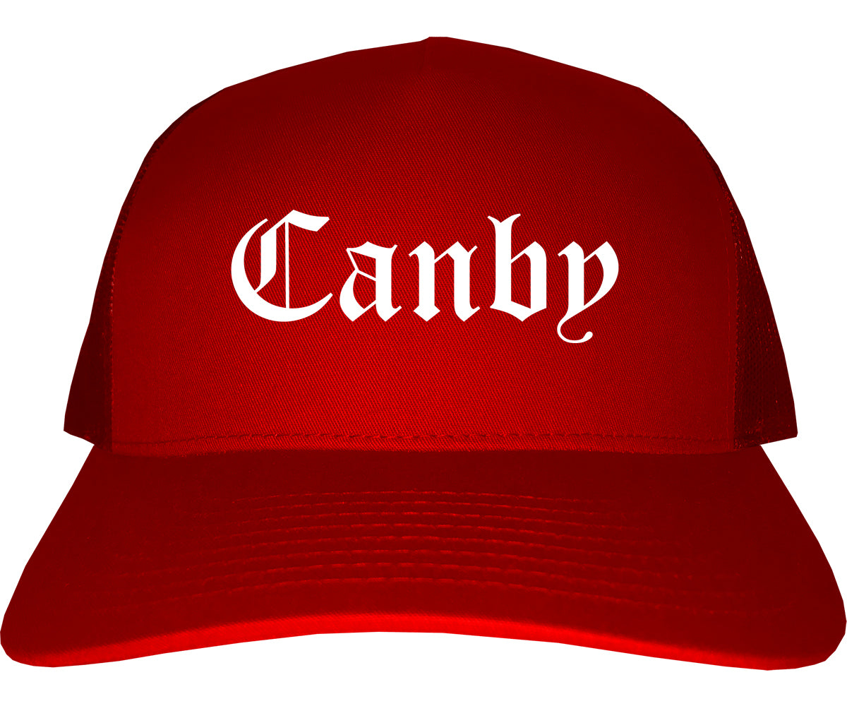 Canby Oregon OR Old English Mens Trucker Hat Cap Red