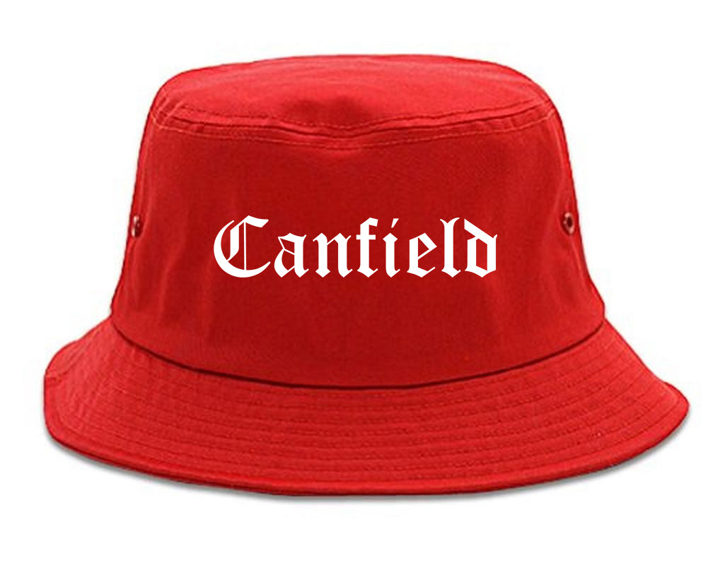 Canfield Ohio OH Old English Mens Bucket Hat Red
