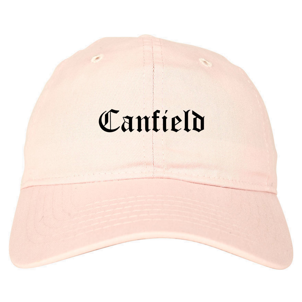Canfield Ohio OH Old English Mens Dad Hat Baseball Cap Pink