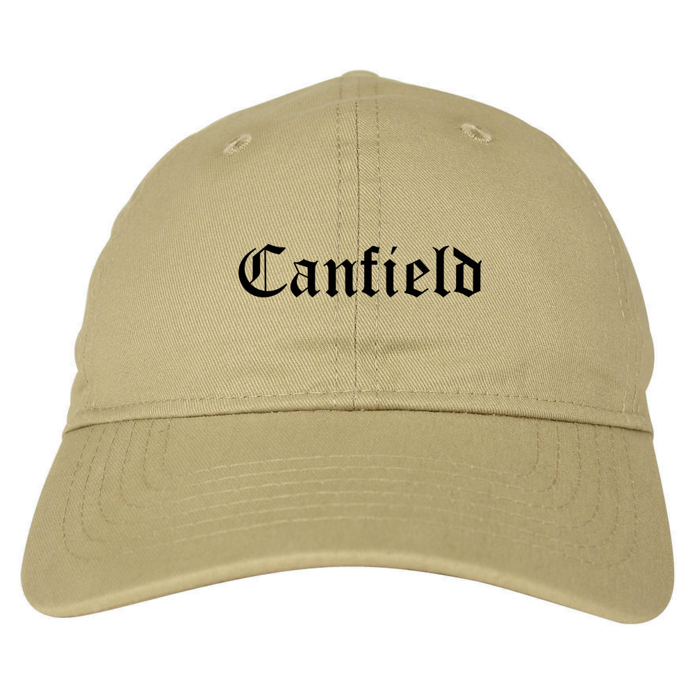 Canfield Ohio OH Old English Mens Dad Hat Baseball Cap Tan
