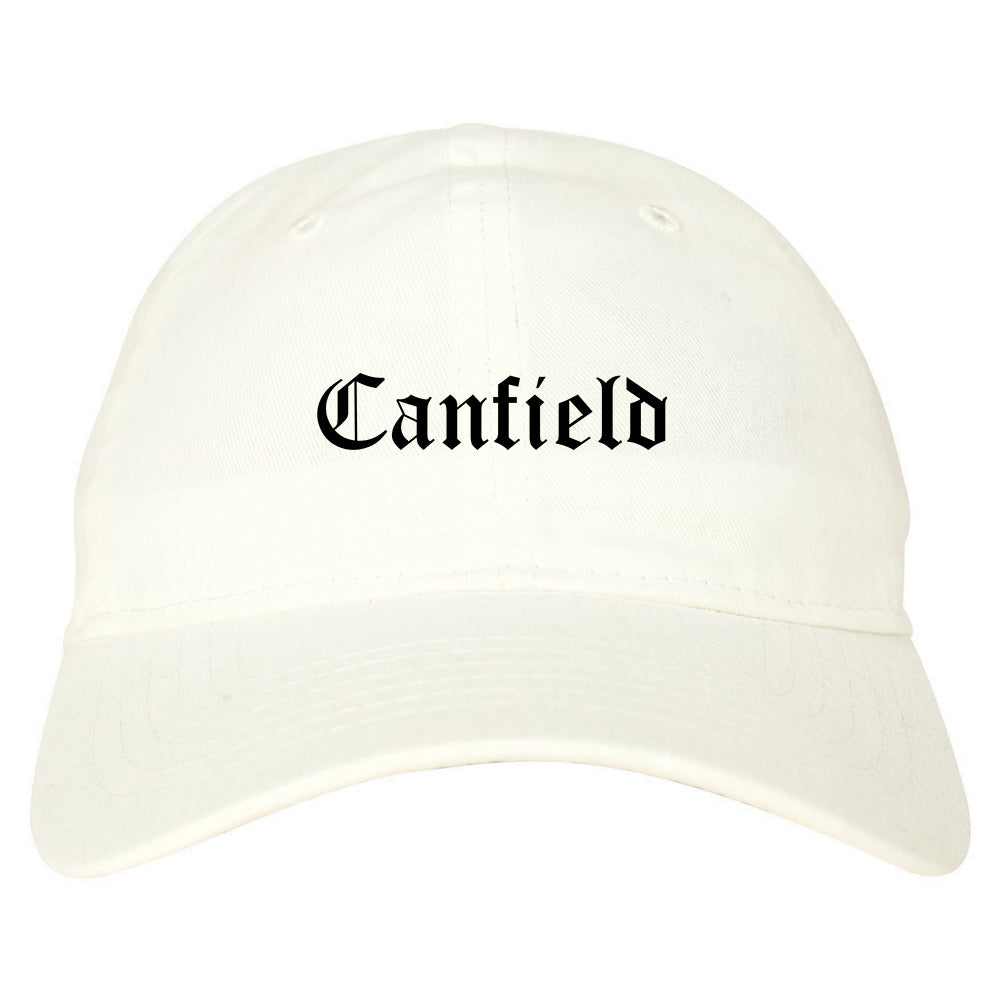 Canfield Ohio OH Old English Mens Dad Hat Baseball Cap White