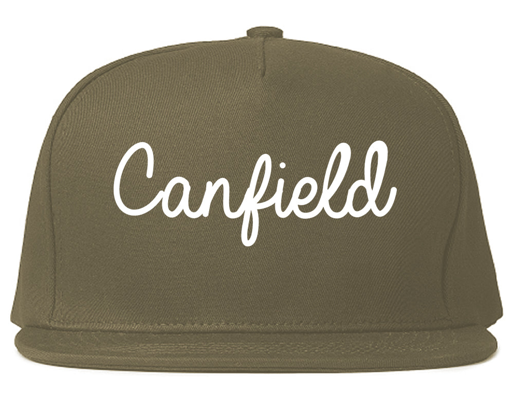 Canfield Ohio OH Script Mens Snapback Hat Grey