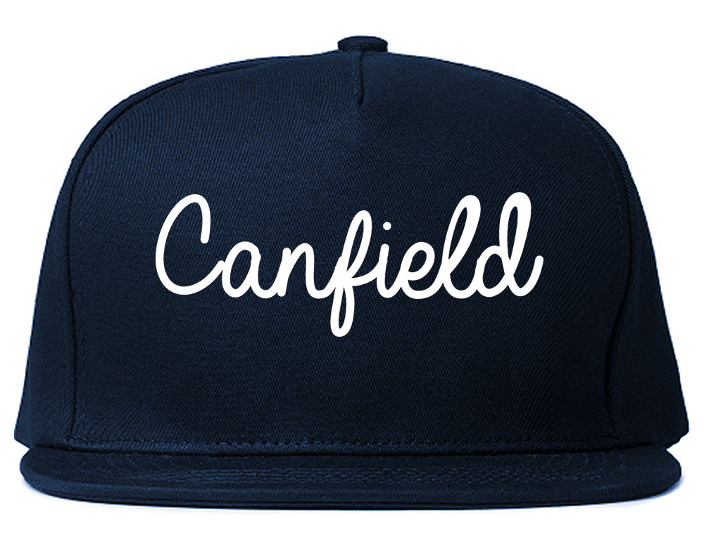 Canfield Ohio OH Script Mens Snapback Hat Navy Blue